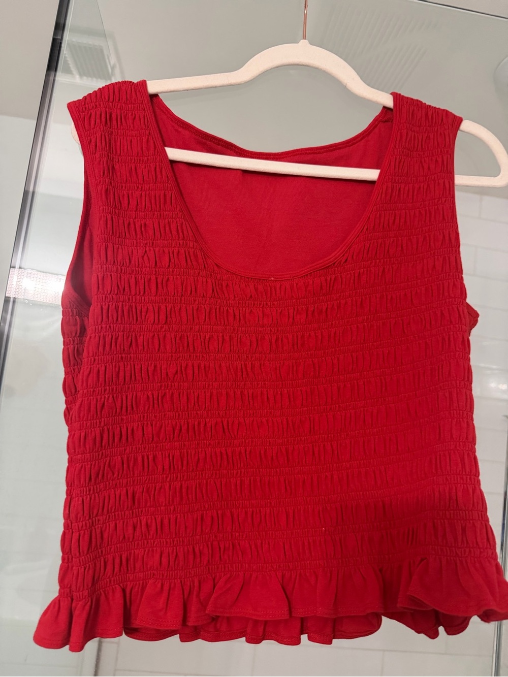 A & F Red Smocked Ruffle-Hem Tank Top Reversible